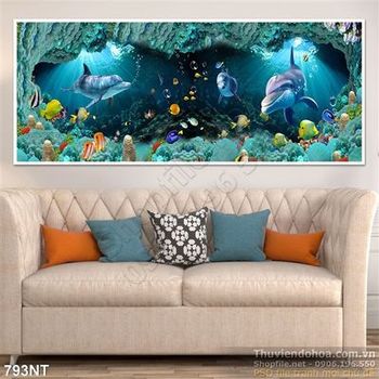 Tranh cá và hang đại dương xanh