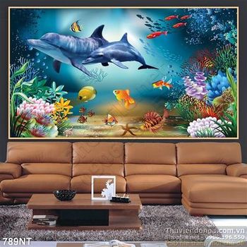 Tranh đôi cá heo và  đại dương