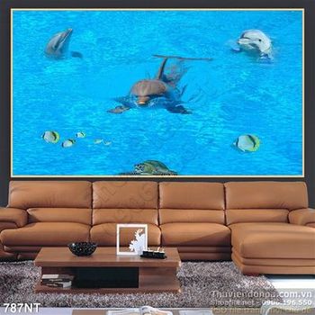 Tranh cá heo ở địa dương xanh