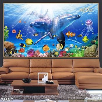 Tranh cá heo và đại dương trang trí phòng khách