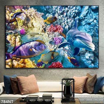Tranh cá heo và bãi san hô