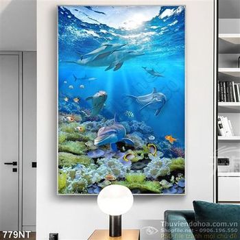 Tranh cá heo ở đại dương xanh