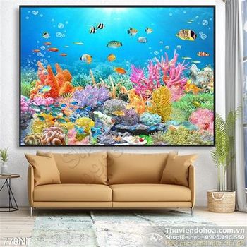 Tranh dãy san hô ở đại dương xanh