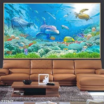 Tranh cá heo và san hô trang trí treo tường