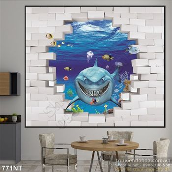 Tranh cá mập trang trí phòng trẻ em