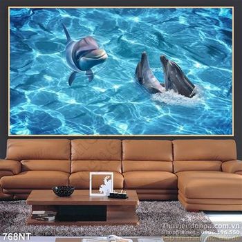 Tranh cá heo đại dương xanh