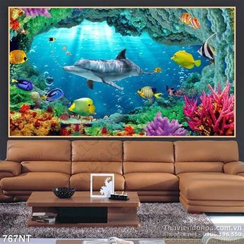 Tranh cá heo và động san hô