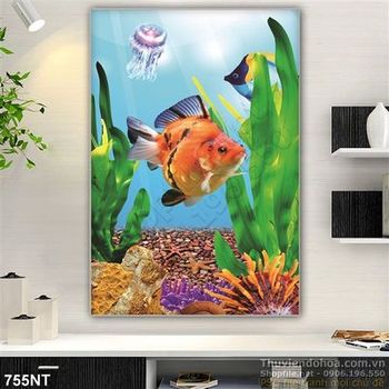 Tranh cá heo và san hô ở đại dương