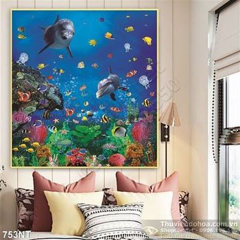 Tranh cá heo vaà biển trang trí