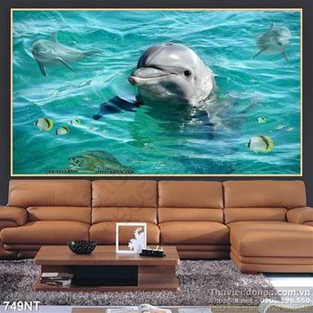 Tranh cá heo và đại dương xanh