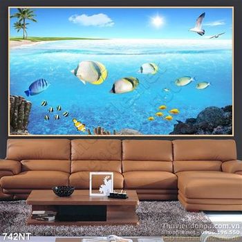 Tranh đại dương xanh và cá
