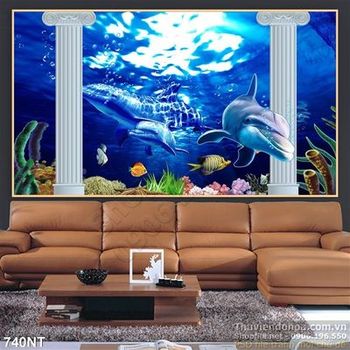 Tranh cá heo ở đại dương xanh