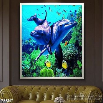 Tranh cá heo và rặng san hô