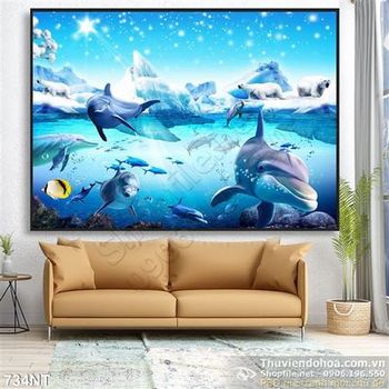 Tranh cá heo và đại dương xanh