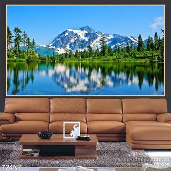 Tranh rừng thông và dãy núi tuyết