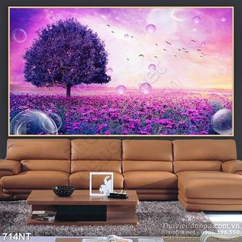 Tranh đồng cỏ hoa màu tím