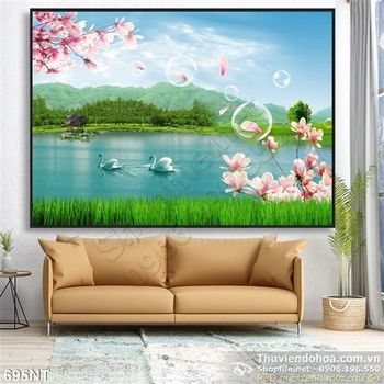 Tranh chim thiên nga và mặt hồ