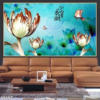 Tranh hoa Sen nghệ thuật trang trí phòng khách