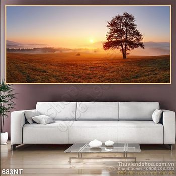 Tramh hoàng hôn trên bãi cỏ