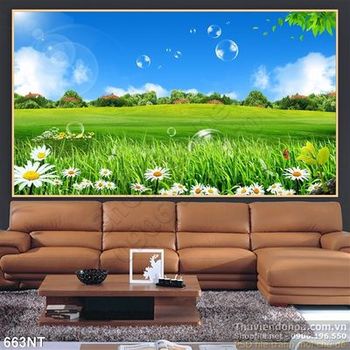 Tranh 3D đồng cỏ trang trí phòng khách