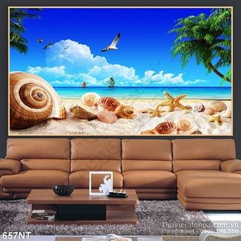 Tranh bãi  cát và đại dương xanh