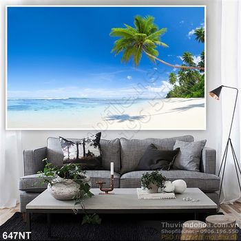 Tranh biển và dừa trên hòn đảo
