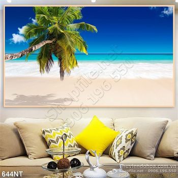 Tranh bãi cát và cây dừa
