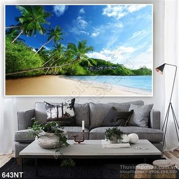 Tranh hàng dừa trên đại dương xanh