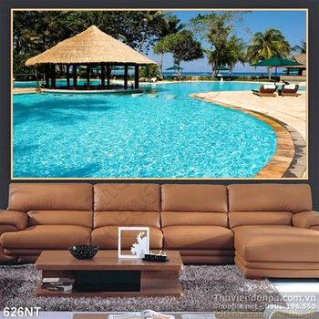 Tranh hồ bơi khu resort