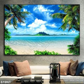 Tranh bãi biển và hàng dừa