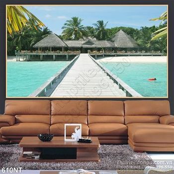 Tranh khu nghỉ dưỡng trên biển