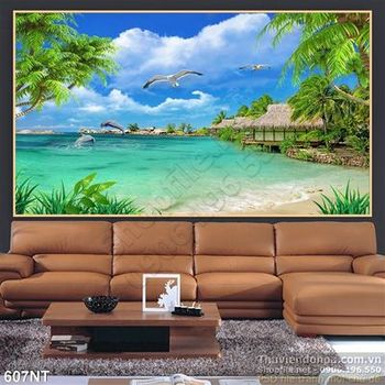 Tranh khu nghỉ dưỡng và chim hải âu