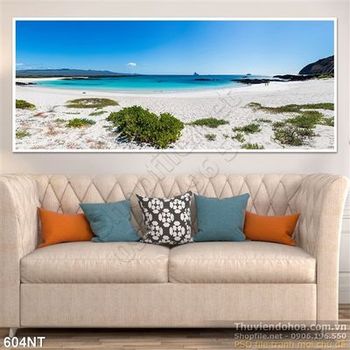 Tranh bãi biển xanh và bầu trời