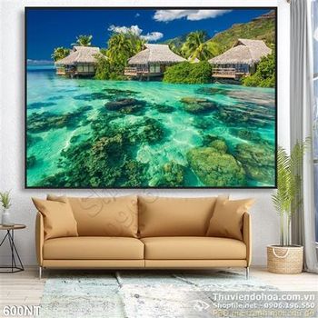 Tranh khu nghỉ dưỡng trên đảo