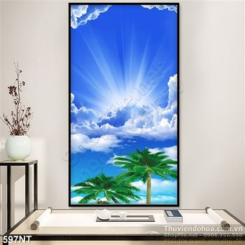 Tranh bầu trời và cây dừa