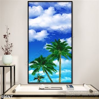 Tranh bầu trời và cây dừa