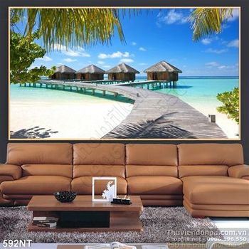 Tranh khu nghỉ dưỡng trên biển