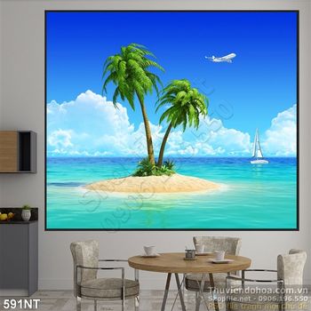 Tranh cây dừa trên biển