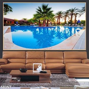 Tranh bể bơi khu nghỉ dưỡng