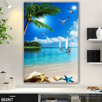 Tranh du thuyền và đại dương xanh