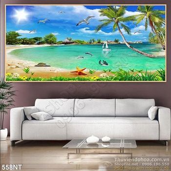 Tranh du thuyền trên biển xanh