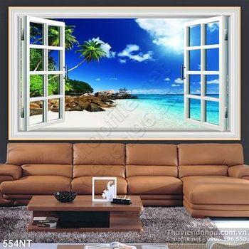 Tranh cửa sổ nhìn ra bĩa biển xanh