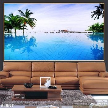 Tranh hồ bơi khu nghỉ dưỡng