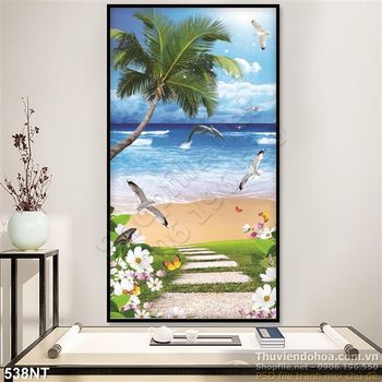 Tranh chim hải âu và cá heo trên biển