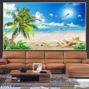 Tranh cây dừa và bãi biển