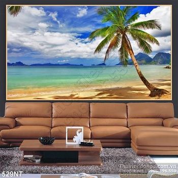 Tranh cây dừa trên biển