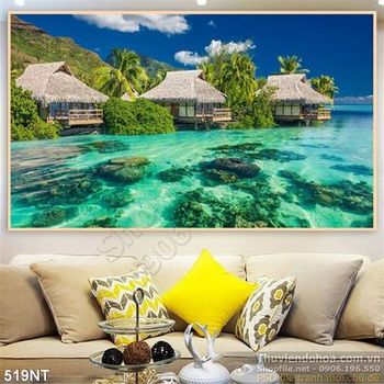 Tranh biệt thự nghỉ dưỡng trên đảo