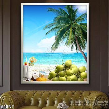 Tranh quả dừa trên bãi biển