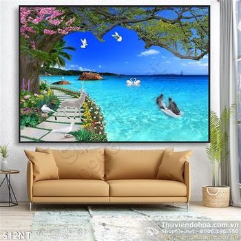 Tranh con đường hoa và biển