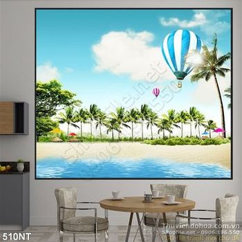 Tranh khinh khí cầu trê biển